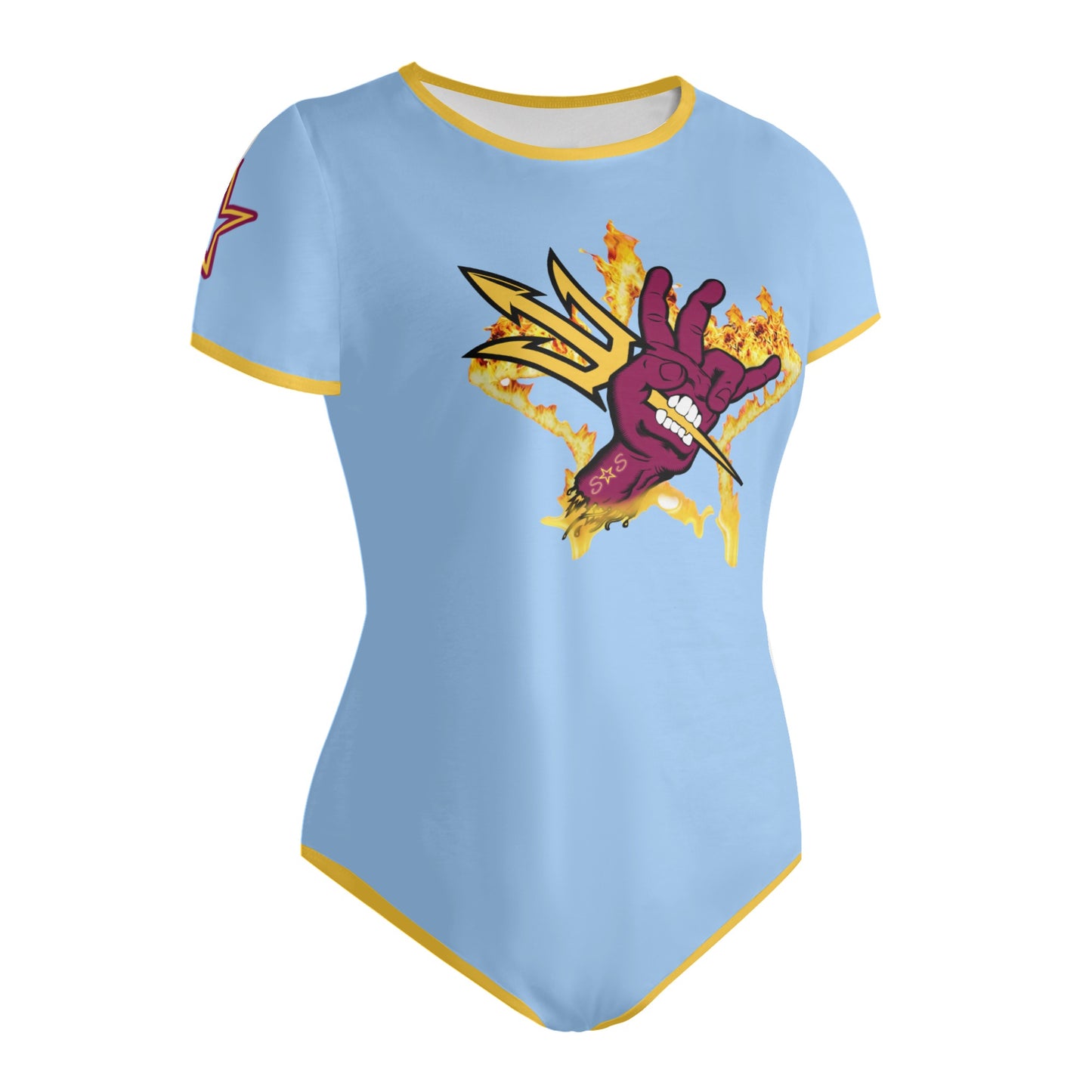 Sun Devil Follow The Fork SkyBlue/Gold Edition Womens Soft Short Sleeve Bodysuit