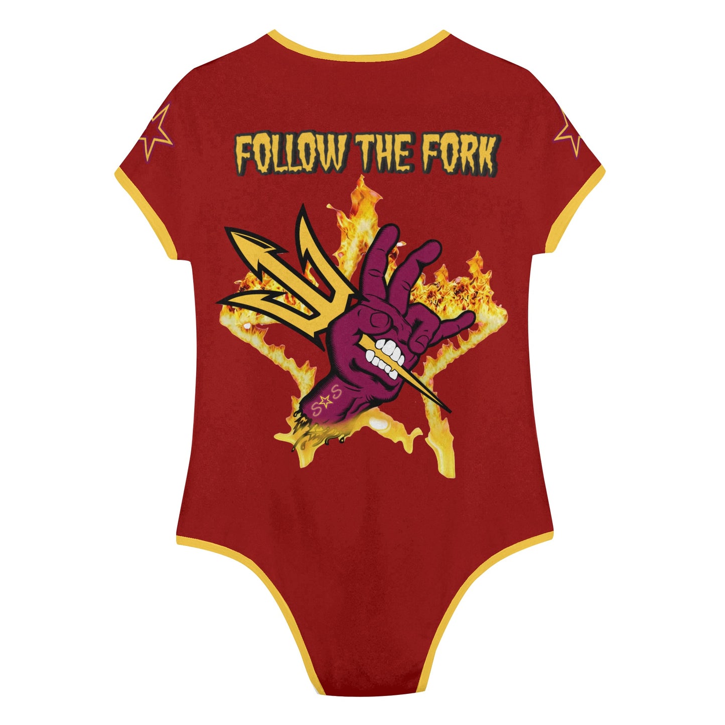 Sun Devil Follow The Fork Maroon/Gold Edition Womens Soft Short Sleeve Bodysuit