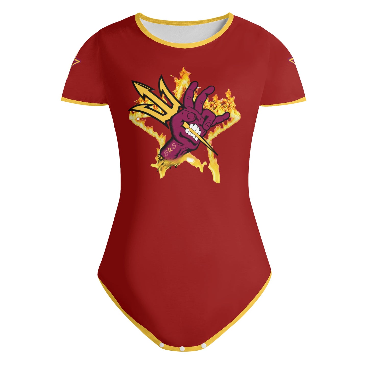 Sun Devil Follow The Fork Maroon/Gold Edition Womens Soft Short Sleeve Bodysuit