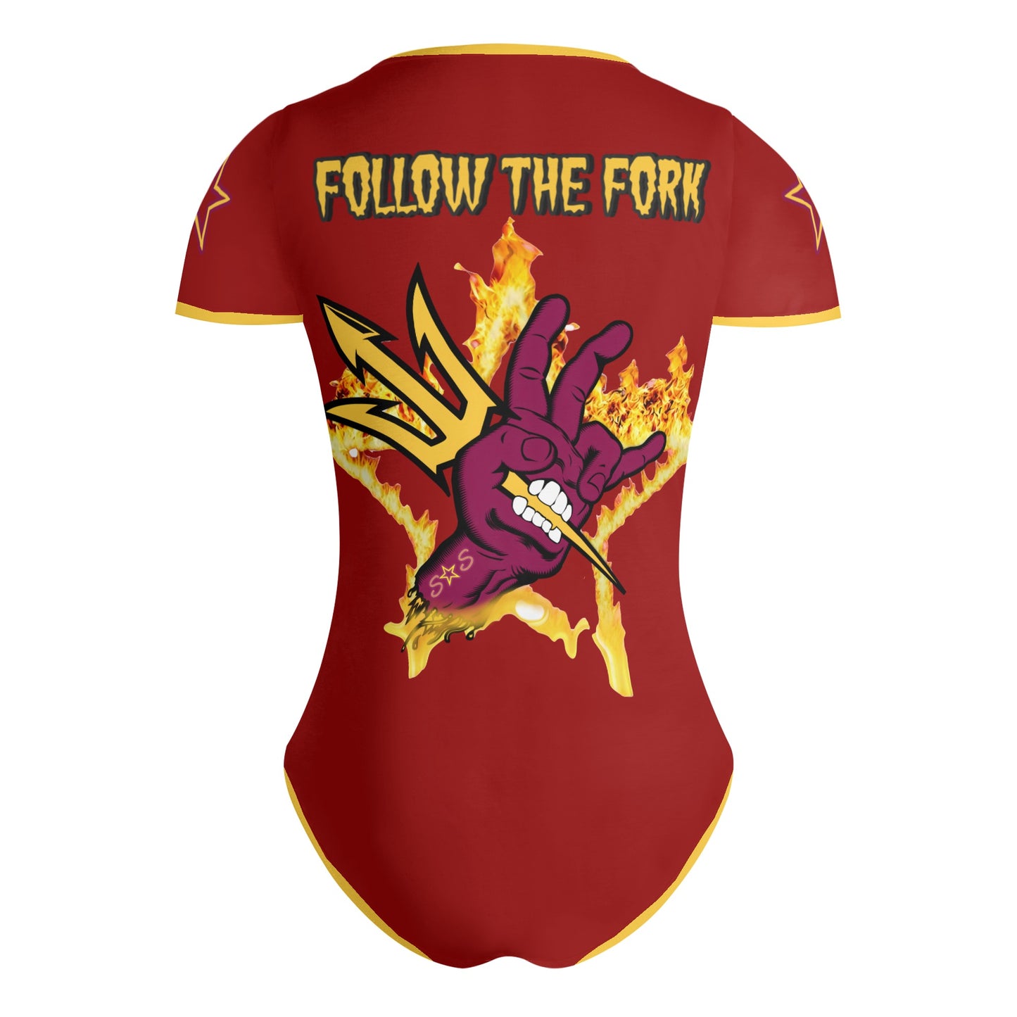 Sun Devil Follow The Fork Maroon/Gold Edition Womens Soft Short Sleeve Bodysuit