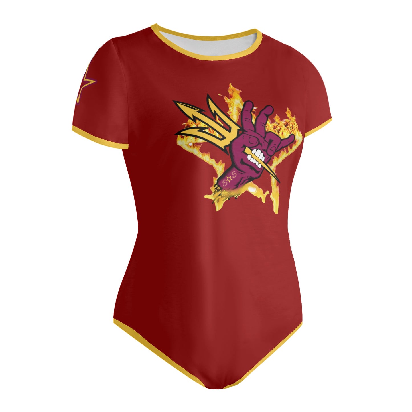 Sun Devil Follow The Fork Maroon/Gold Edition Womens Soft Short Sleeve Bodysuit