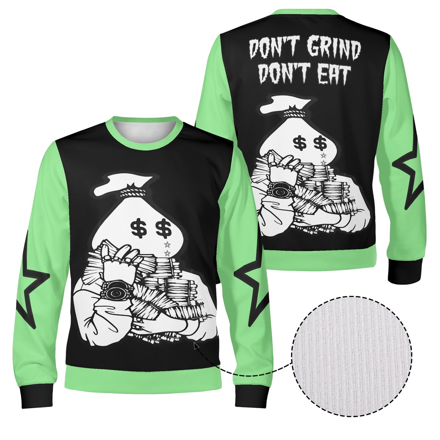 Money Man D.G.D.E (Dont Grind, Dont Eat) Black/MintGreen Adult Crewneck Sweatshirt