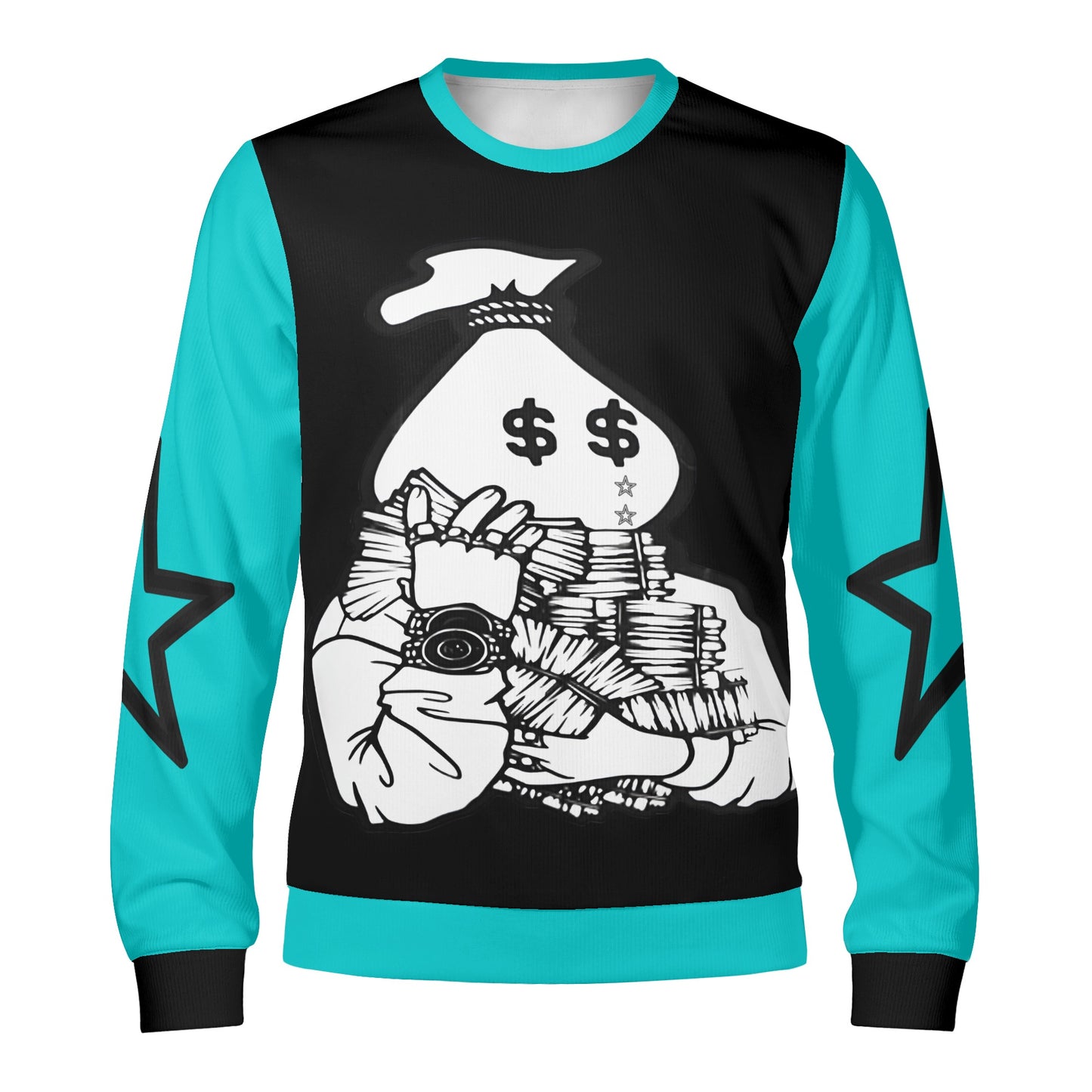 Money Man D.G.D.E (Dont Grind, Dont Eat) Black/Turquoise Adult Crewneck Sweatshirt