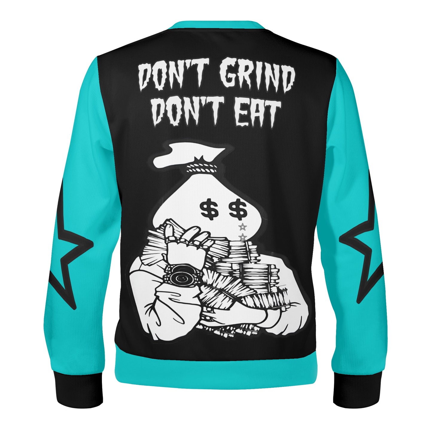 Money Man D.G.D.E (Dont Grind, Dont Eat) Black/Turquoise Adult Crewneck Sweatshirt