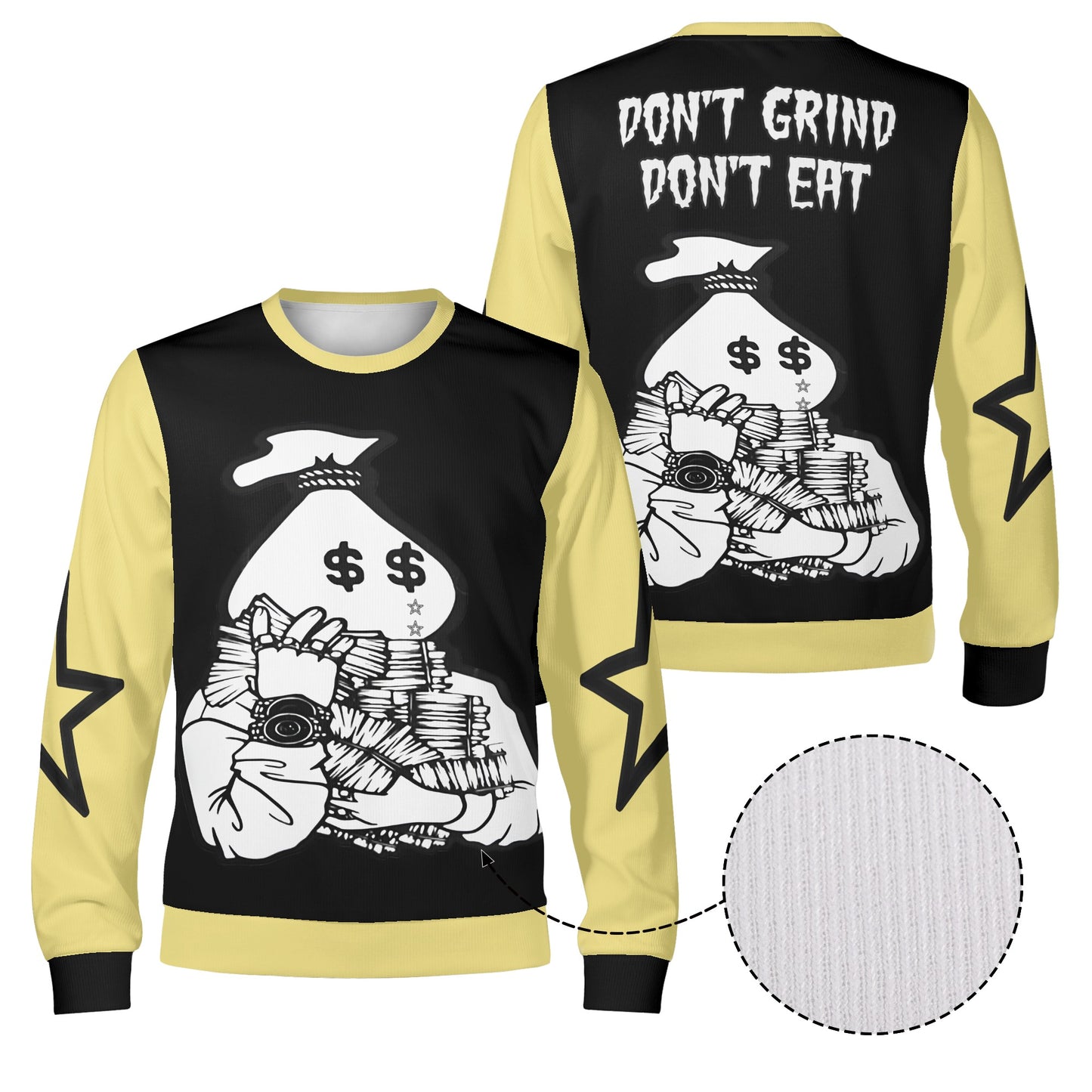 Money Man D.G.D.E (Dont Grind, Dont Eat) Black/Tan Adult Crewneck Sweatshirt