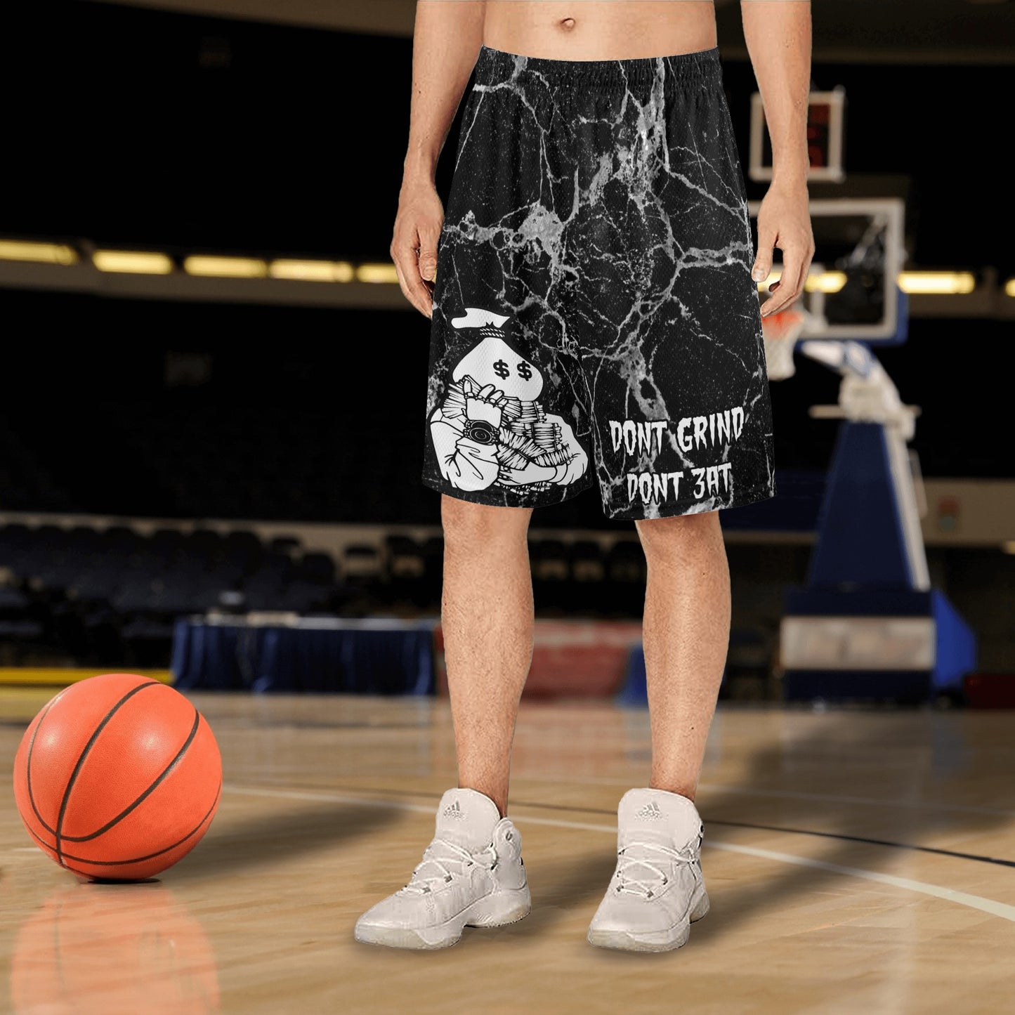 Money Man D.G.D.E (Dont Grind, Dont Eat) S.O.S Edition Mens Black Basketball Shorts