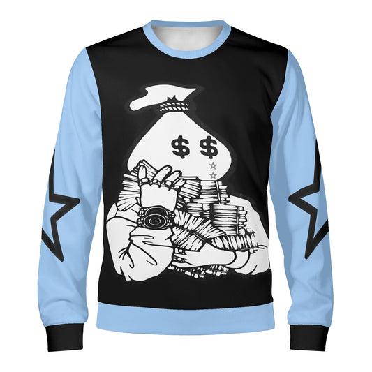 Money Man D.G.D.E (Dont Grind, Dont Eat) Black/SkyBlue Adult Crewneck Sweatshirt