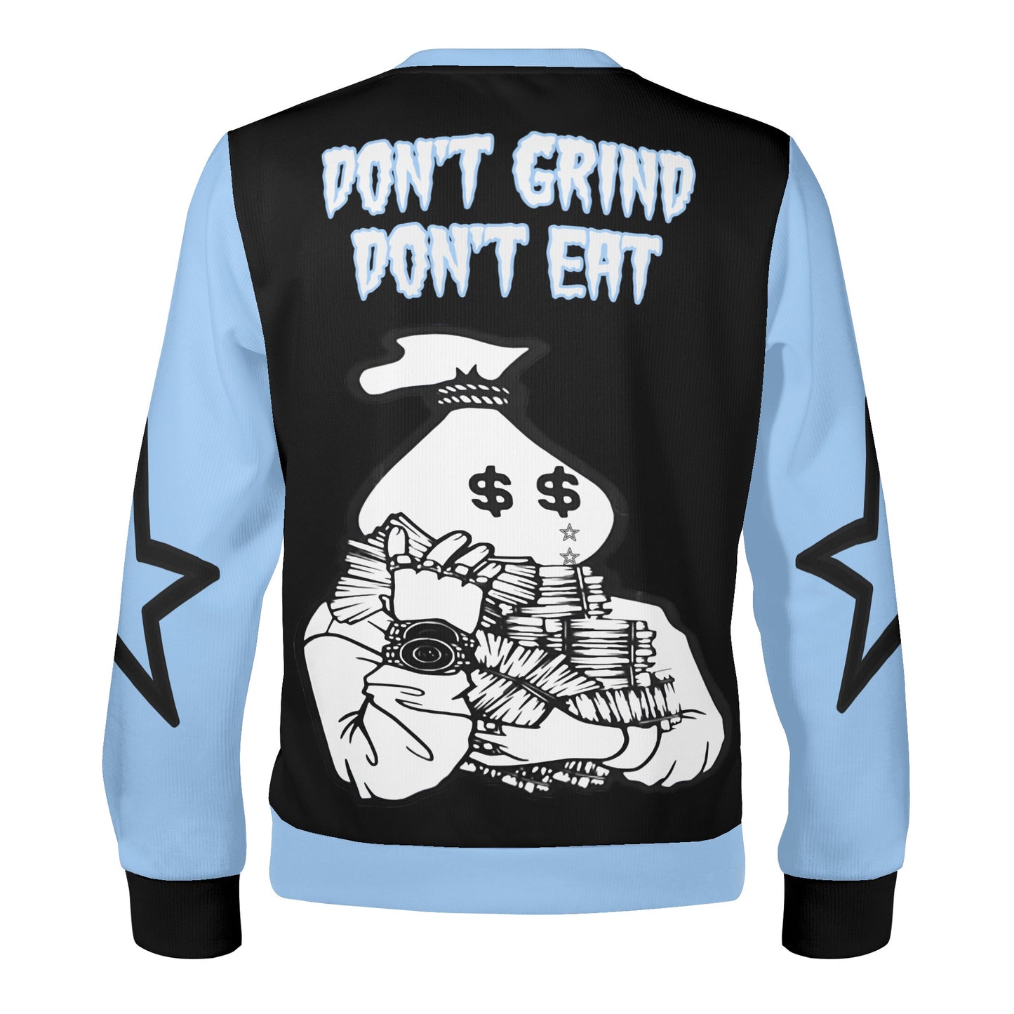 Money Man D.G.D.E (Dont Grind, Dont Eat) Black/SkyBlue Adult Crewneck Sweatshirt