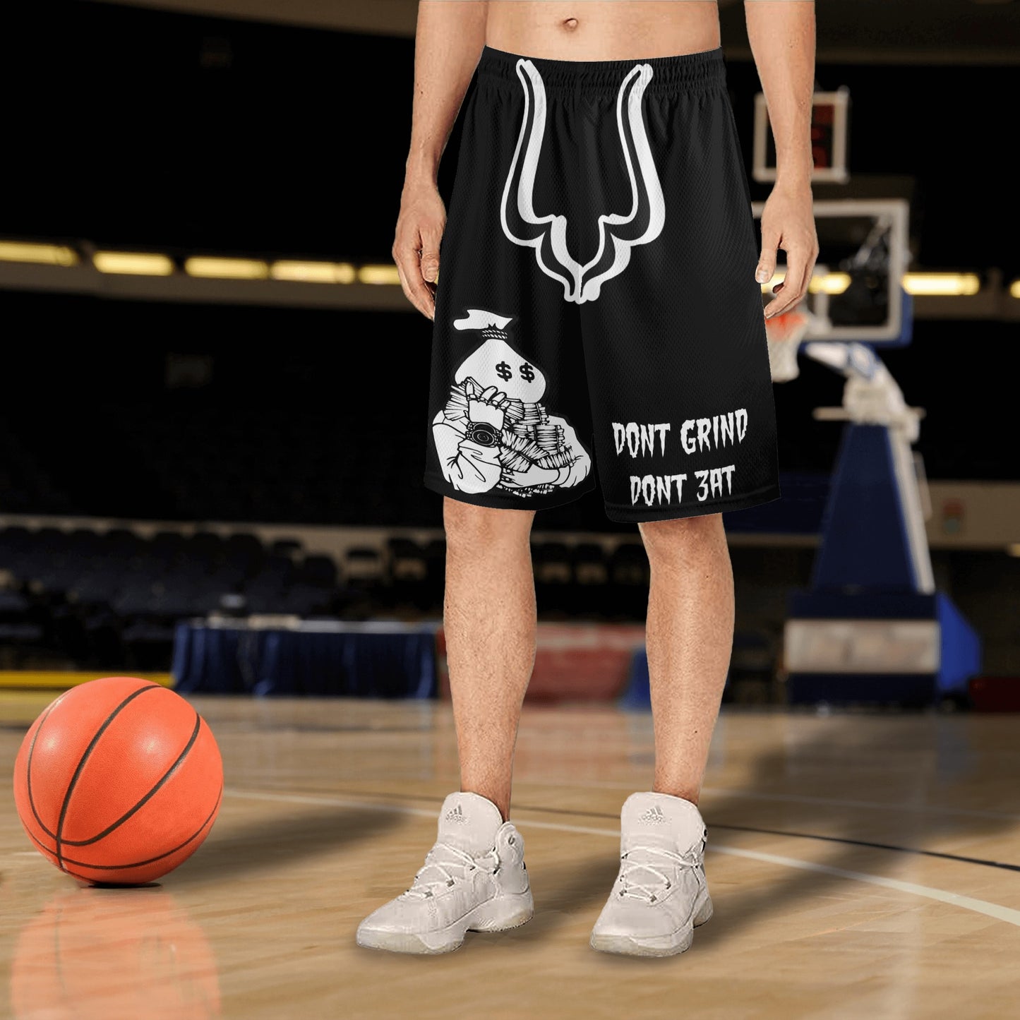 Money Man D.G.D.E (Dont Grind, Dont Eat) Mens Black Basketball Shorts