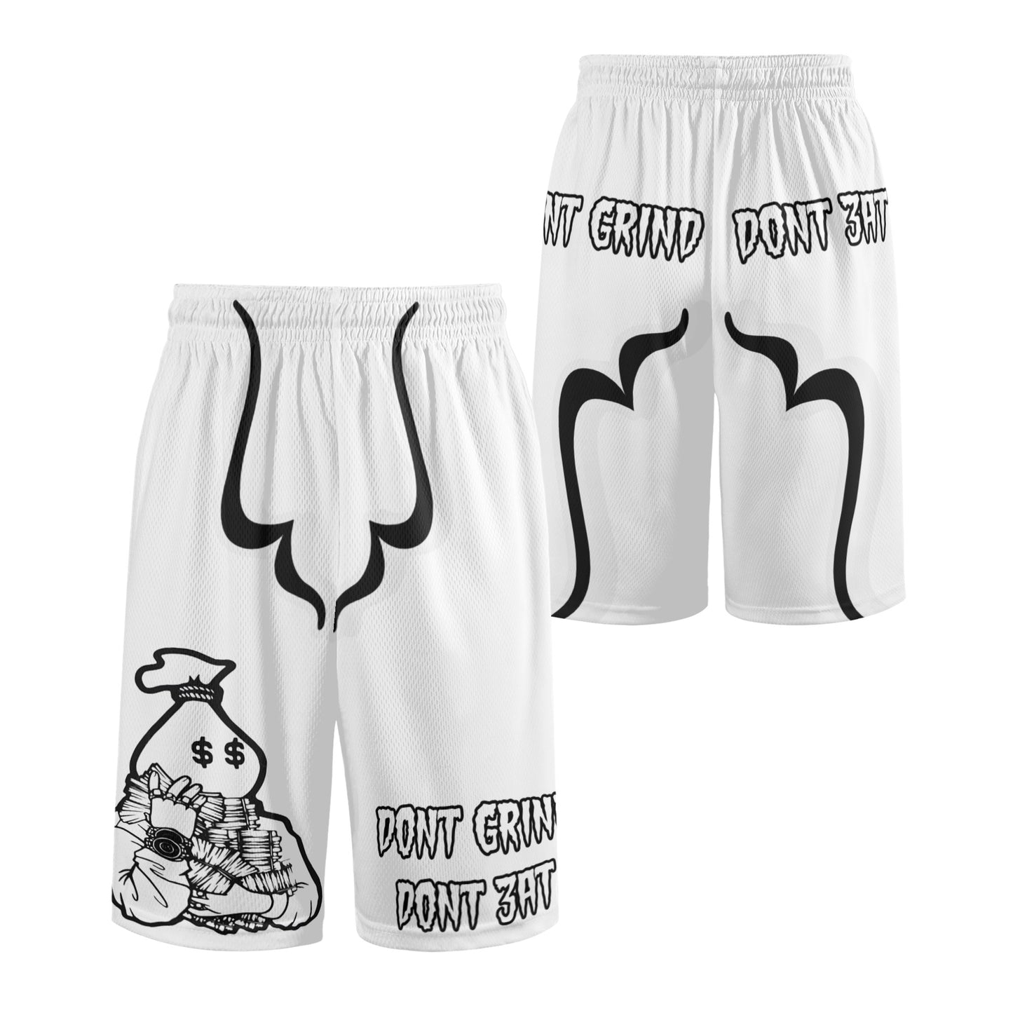 Money Man D.G.D.E (Dont Grind, Dont Eat) Mens White Basketball Shorts