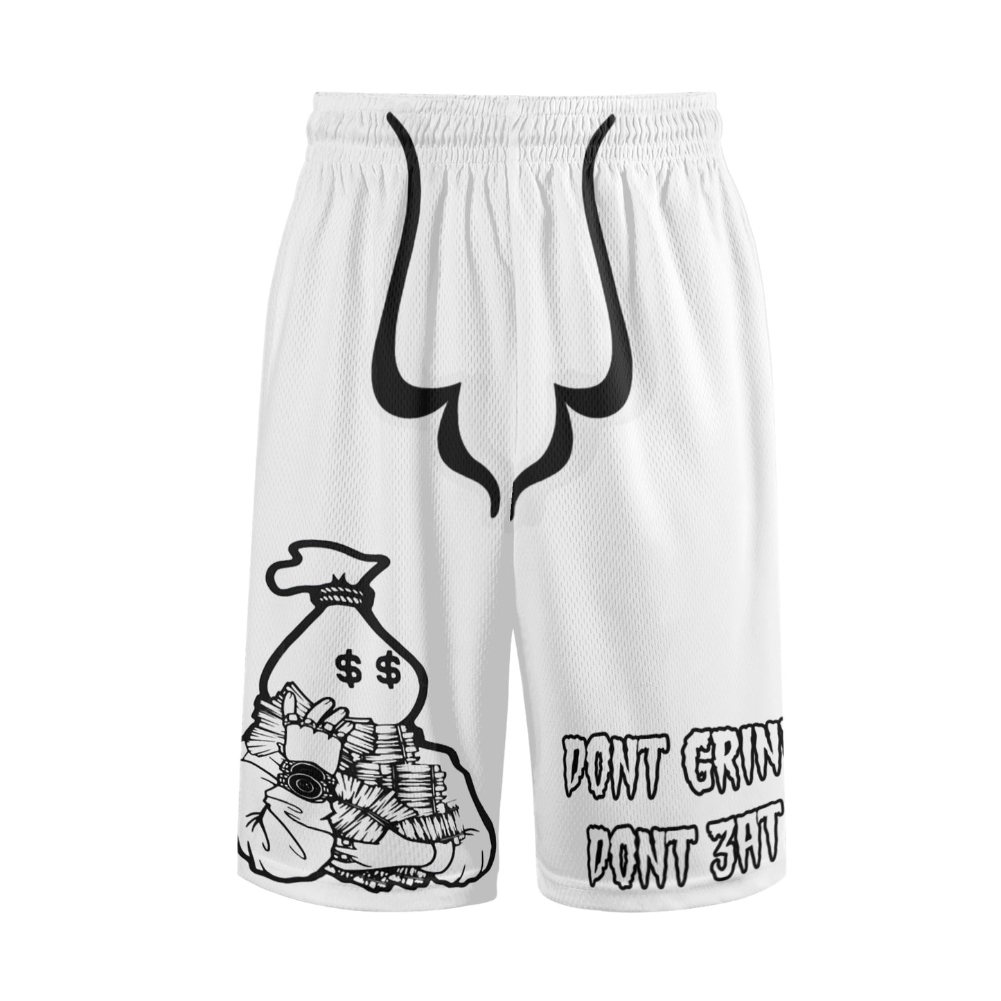 Money Man D.G.D.E (Dont Grind, Dont Eat) Mens White Basketball Shorts