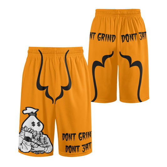 Money Man D.G.D.E (Dont Grind, Dont Eat) Mens Orange Basketball Shorts