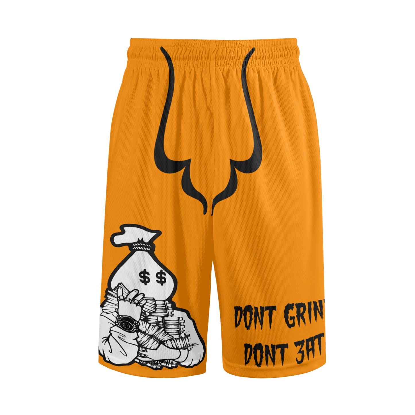 Money Man D.G.D.E (Dont Grind, Dont Eat) Mens Orange Basketball Shorts