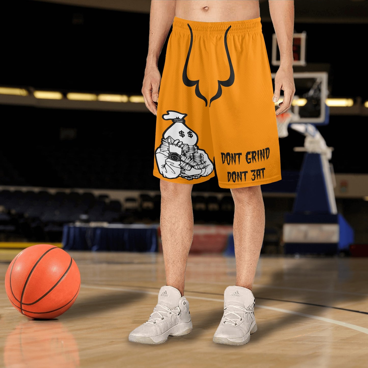 Money Man D.G.D.E (Dont Grind, Dont Eat) Mens Orange Basketball Shorts