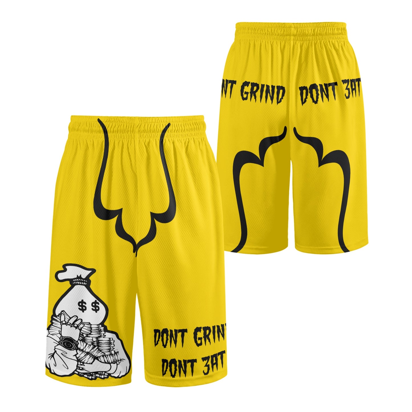 Money Man D.G.D.E (Dont Grind, Dont Eat) Mens Gold Basketball Shorts