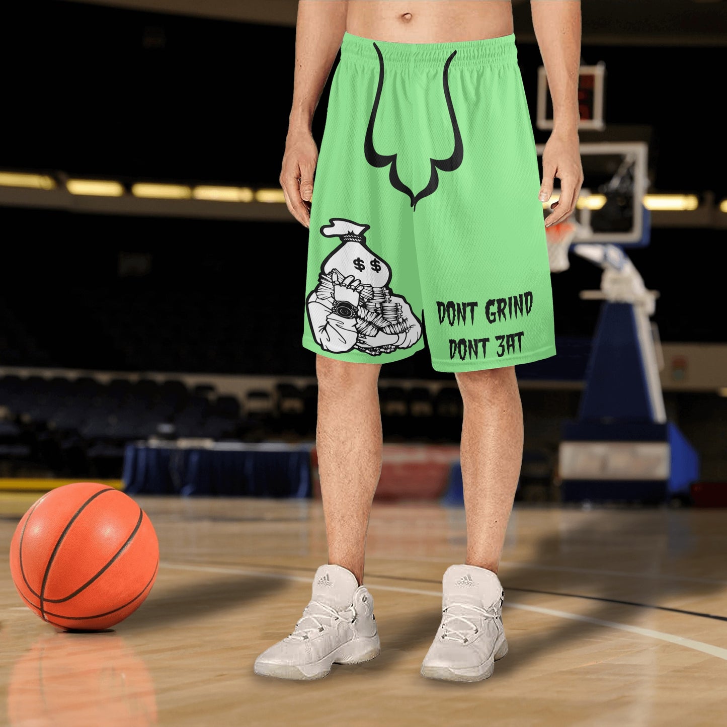 Money Man D.G.D.E (Dont Grind, Dont Eat) Mens Mint Green Basketball Shorts