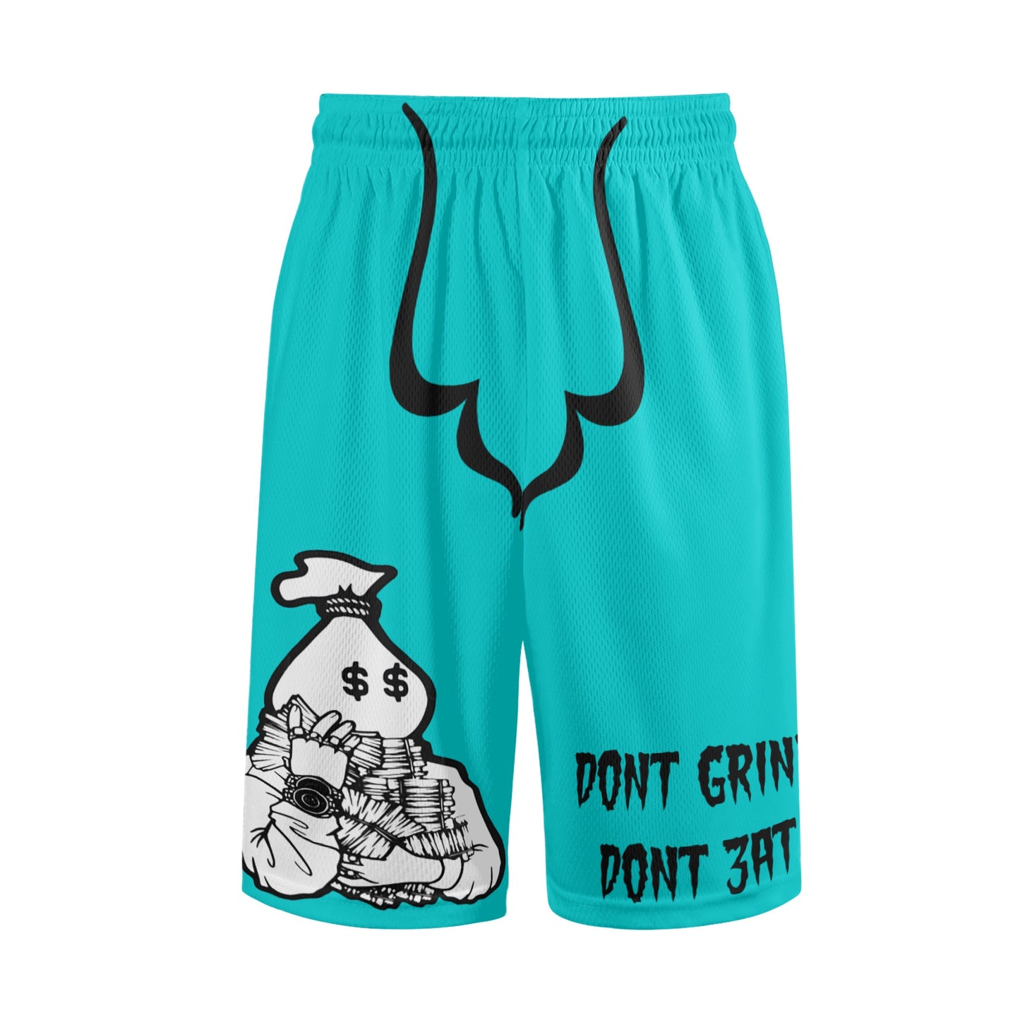 Money Man D.G.D.E (Dont Grind, Dont Eat) Mens Turquoise Basketball Shorts