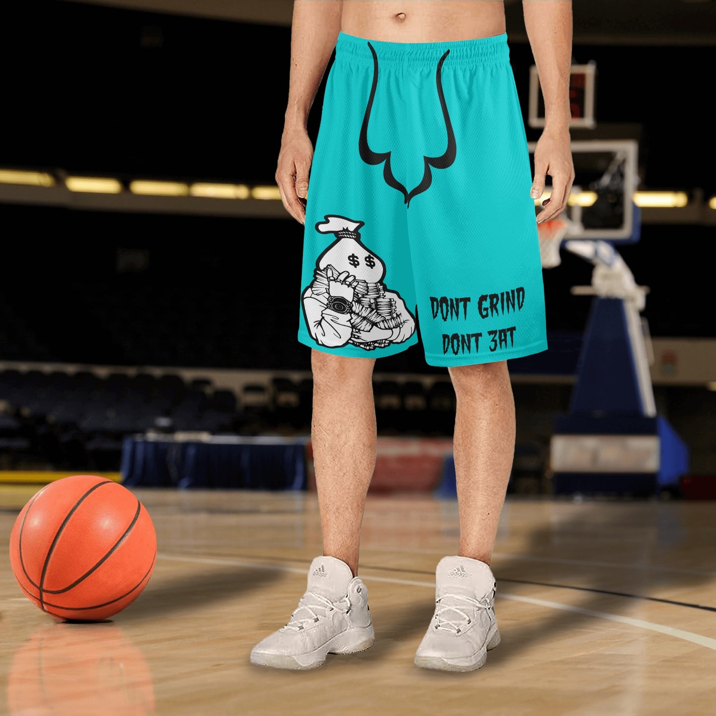 Money Man D.G.D.E (Dont Grind, Dont Eat) Mens Turquoise Basketball Shorts