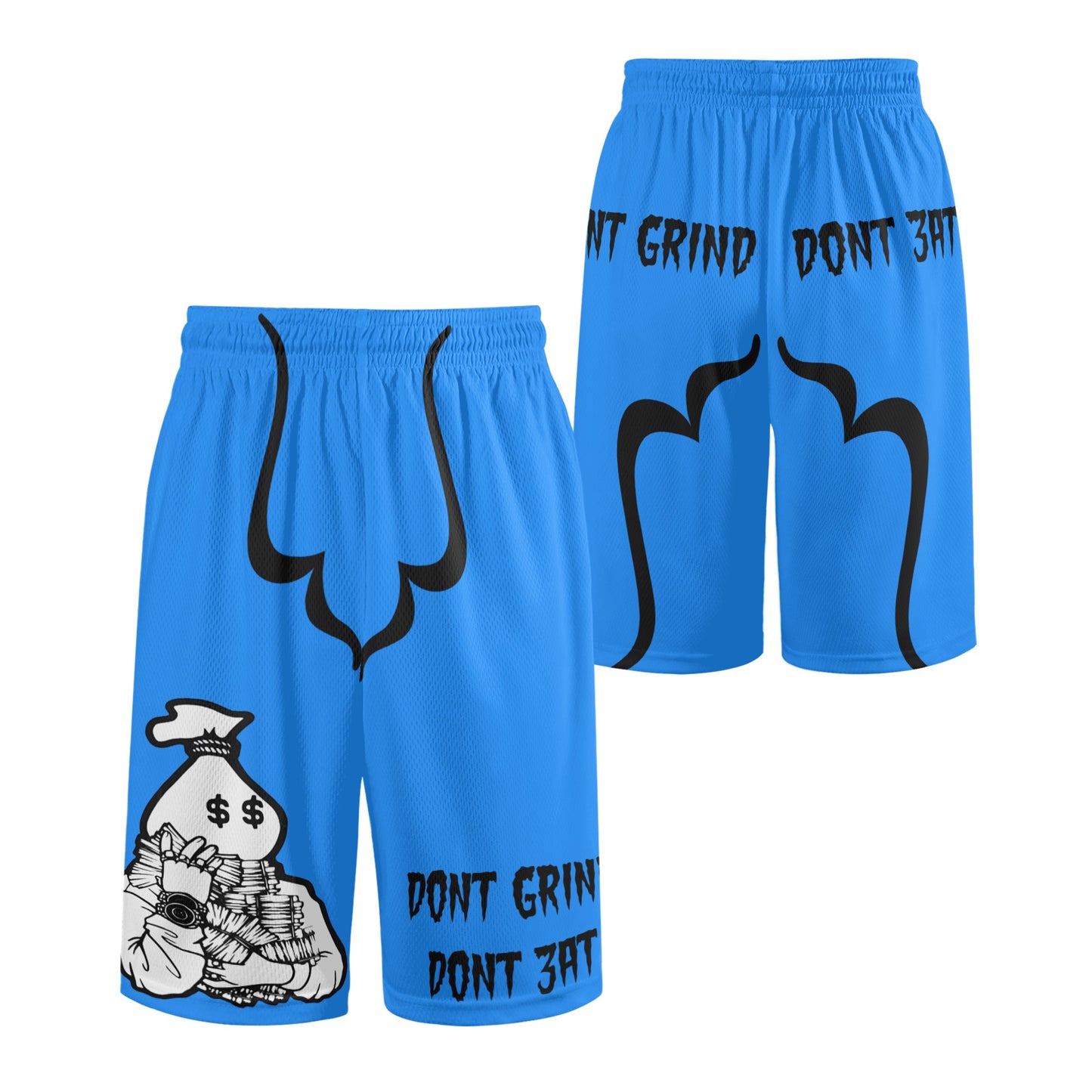 Money Man D.G.D.E (Dont Grind, Dont Eat) Mens Blue Basketball Shorts