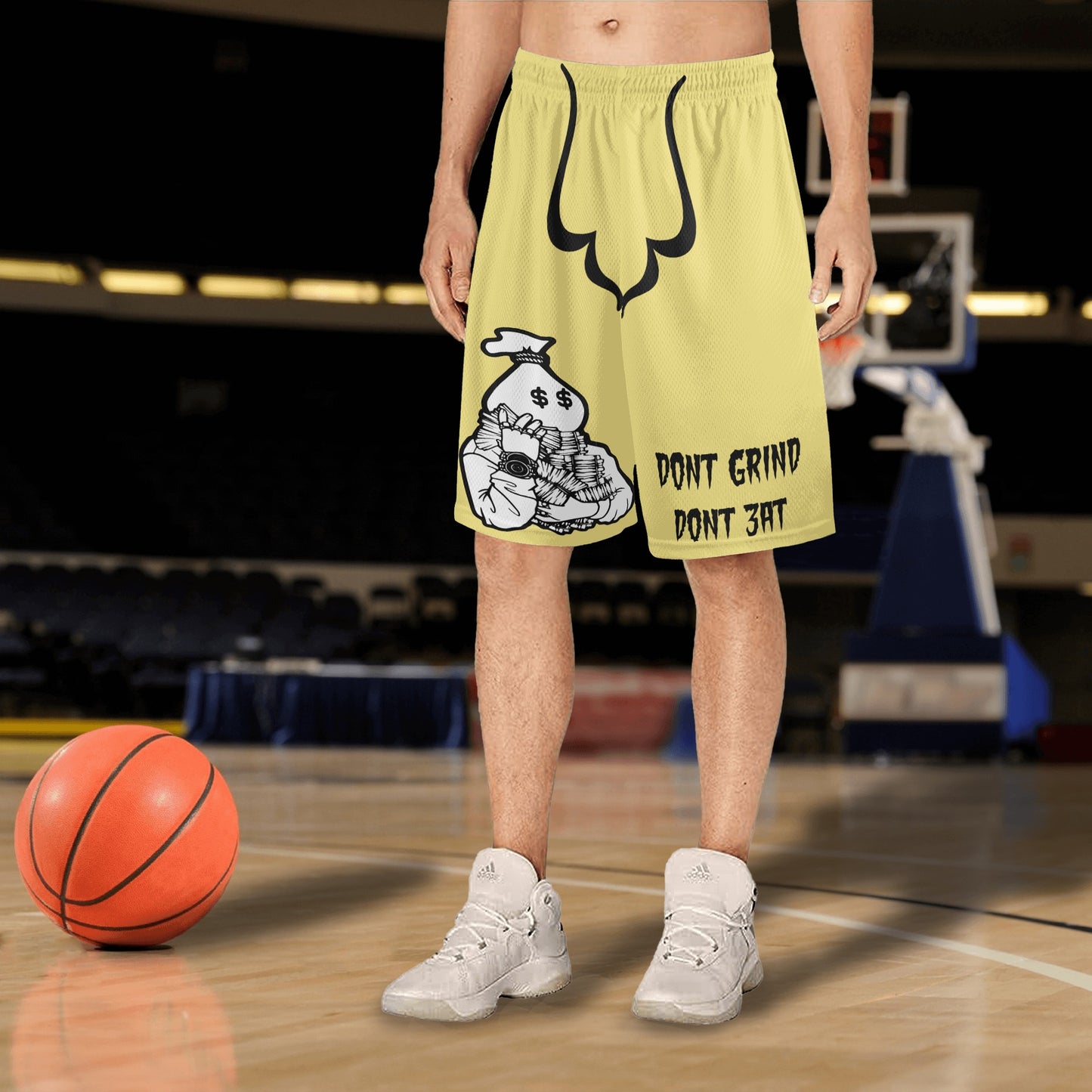 Money Man D.G.D.E (Dont Grind, Dont Eat) Mens Tan Basketball Shorts