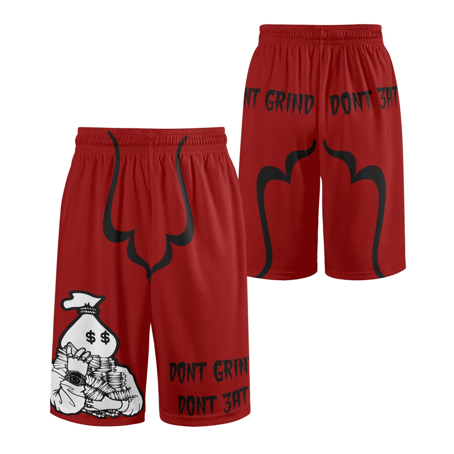 Money Man D.G.D.E (Dont Grind, Dont Eat) Mens Maroon Basketball Shorts