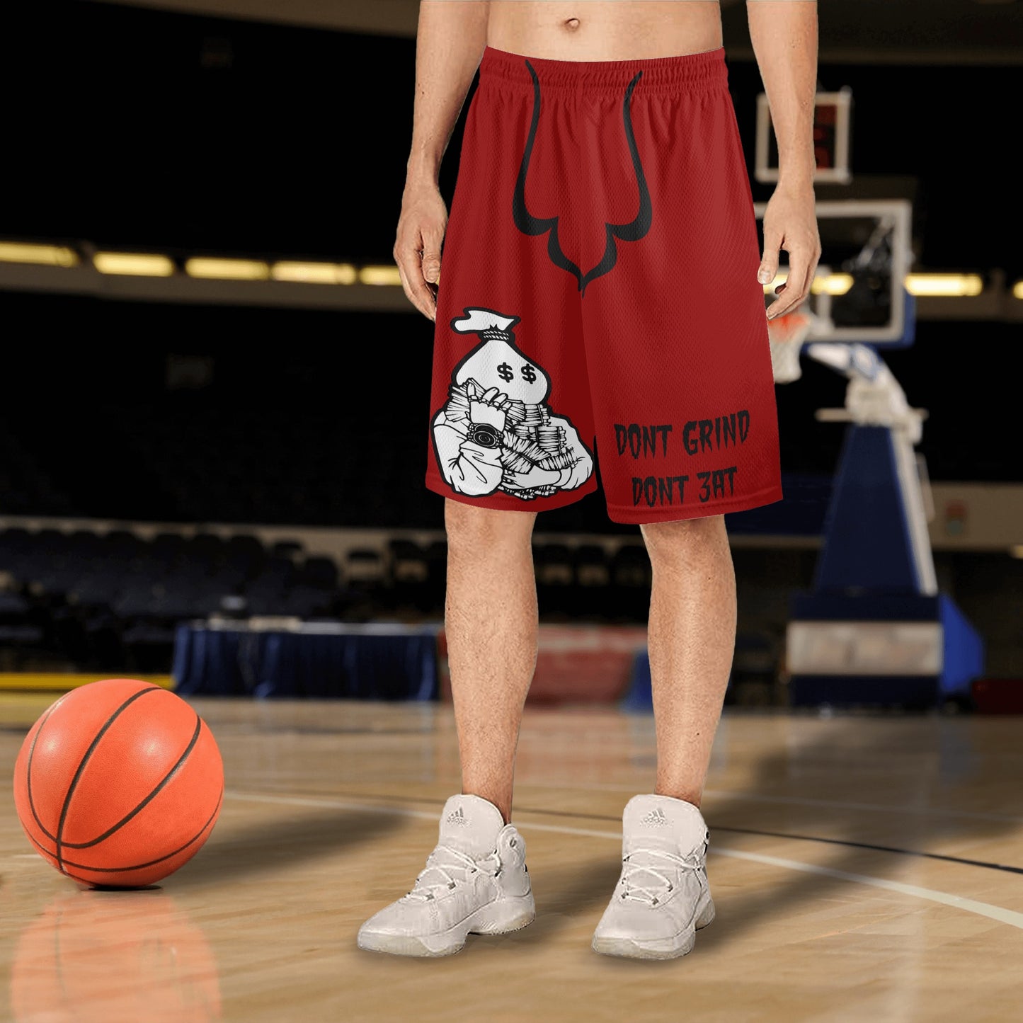 Money Man D.G.D.E (Dont Grind, Dont Eat) Mens Maroon Basketball Shorts