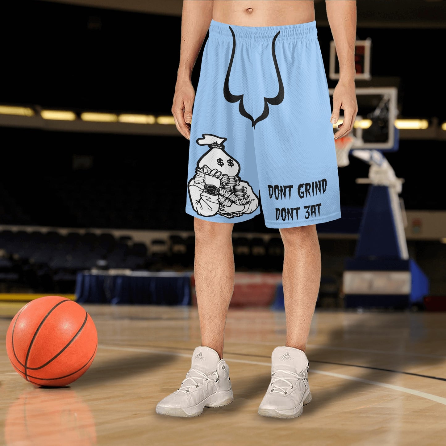 Money Man D.G.D.E (Dont Grind, Dont Eat) Mens Sky Blue Basketball Shorts