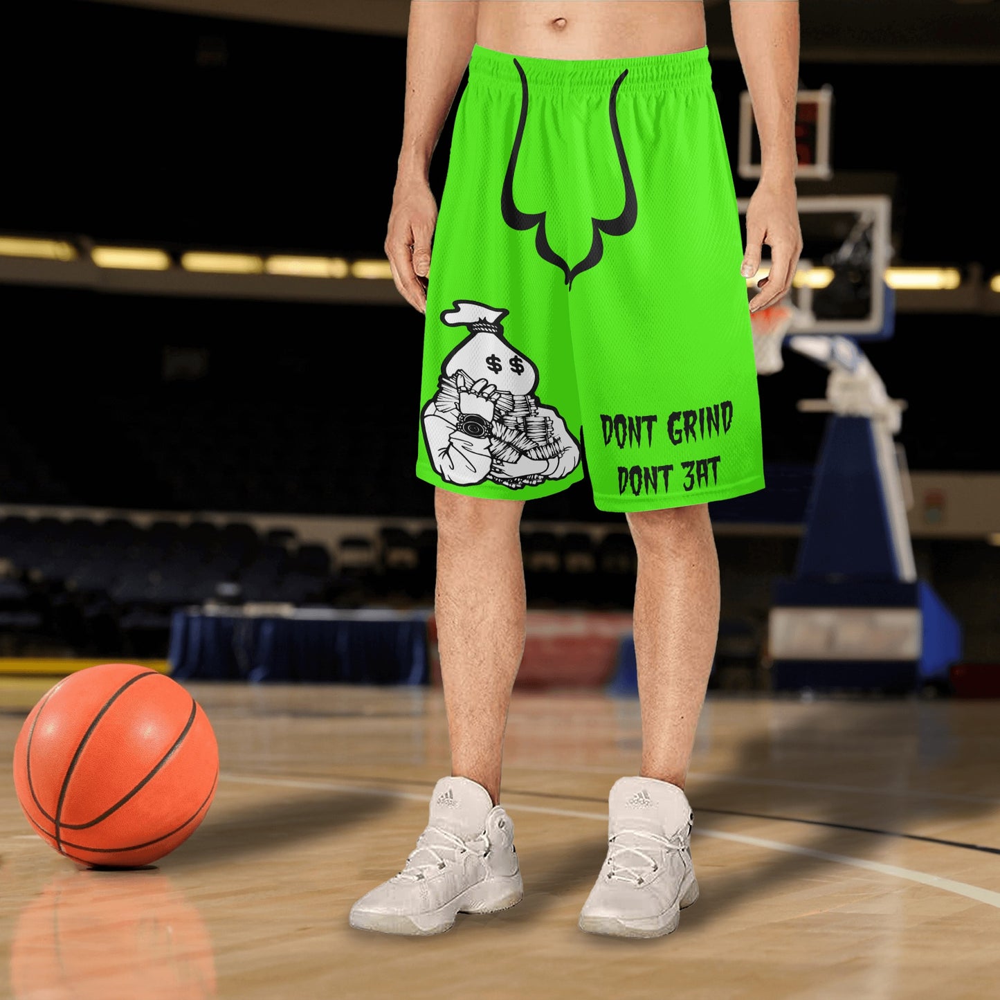 Money Man D.G.D.E (Dont Grind, Dont Eat) Mens Goo Green Basketball Shorts