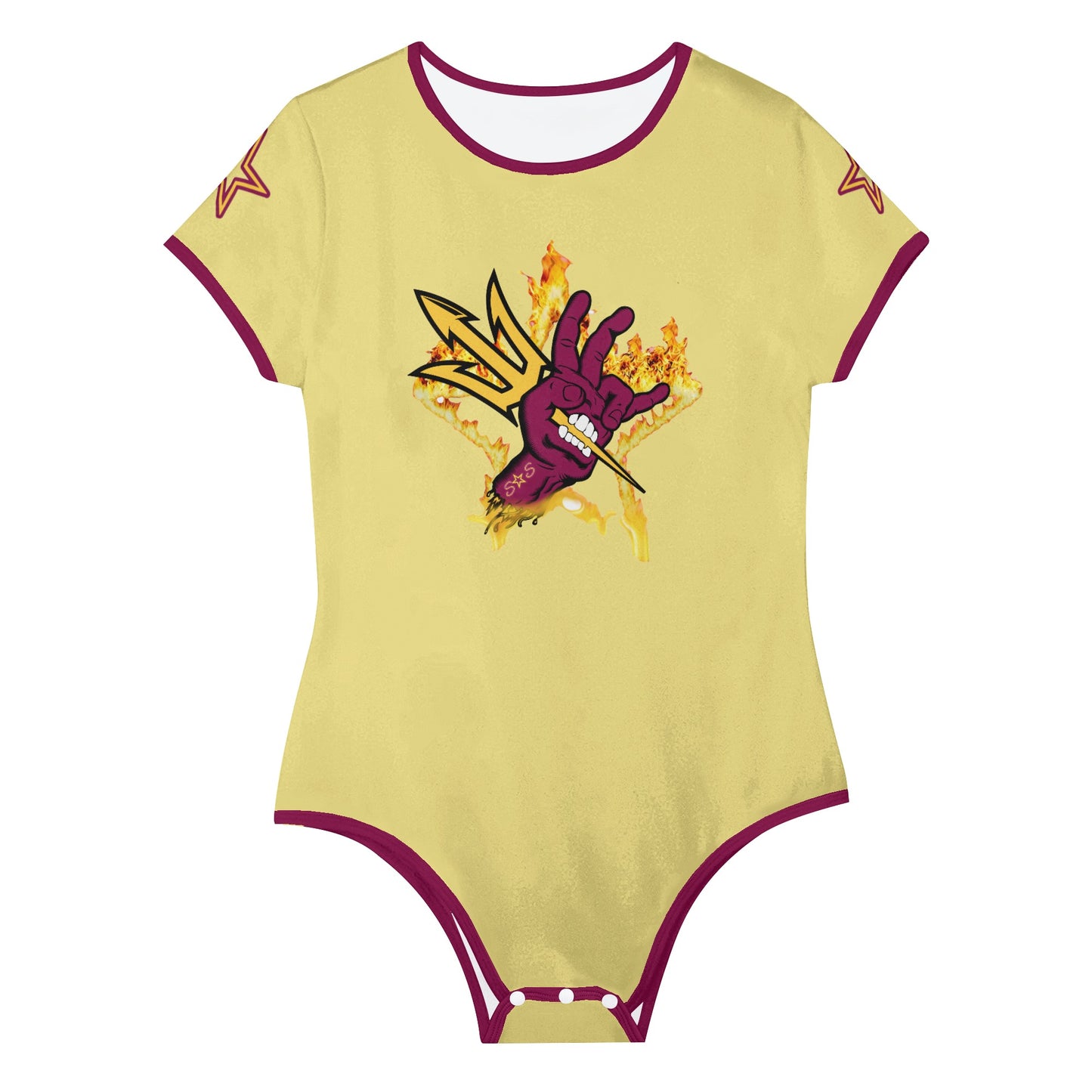 Sun Devil Follow The Fork Tan/Maroon Edition Womens Soft Short Sleeve Bodysuit