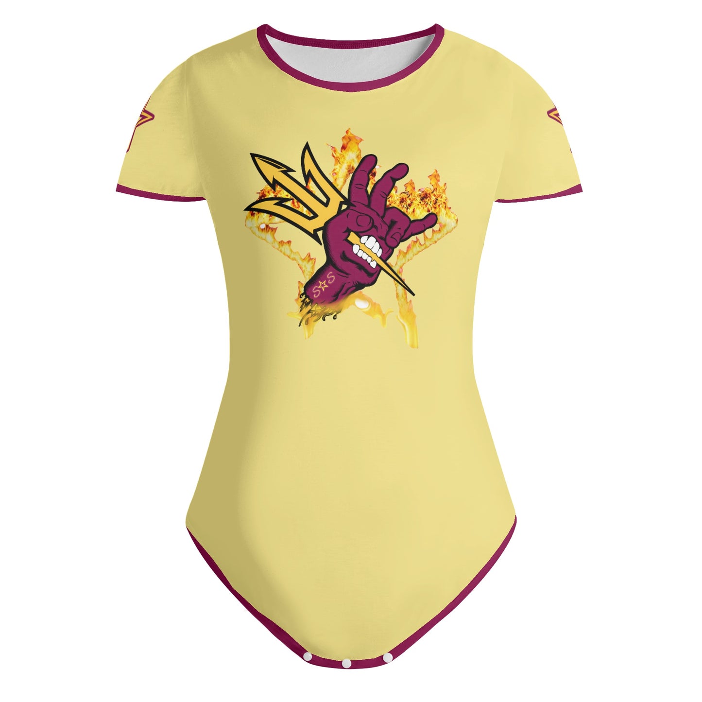 Sun Devil Follow The Fork Tan/Maroon Edition Womens Soft Short Sleeve Bodysuit