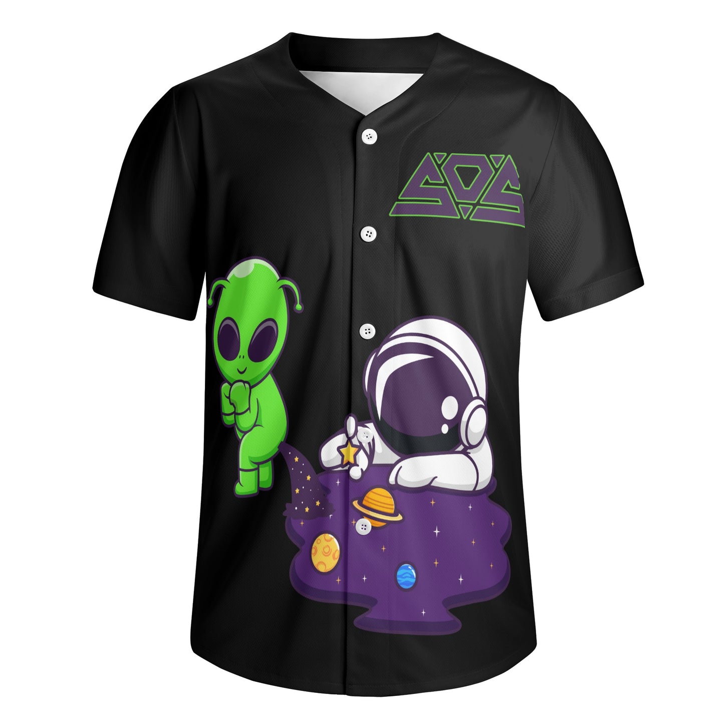 Space Aliens Mens Black Short Sleeve Baseball Jersey