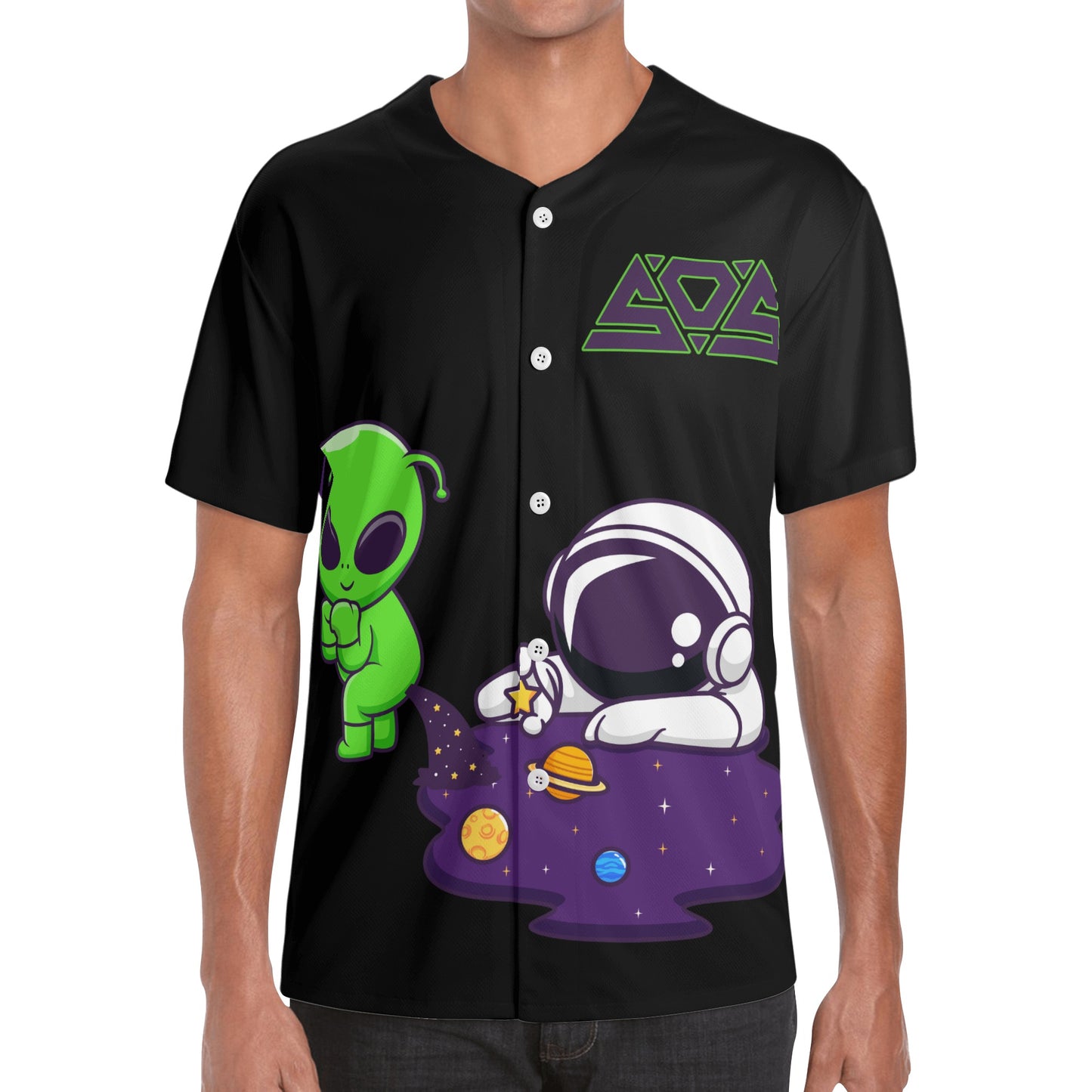 Space Aliens Mens Black Short Sleeve Baseball Jersey