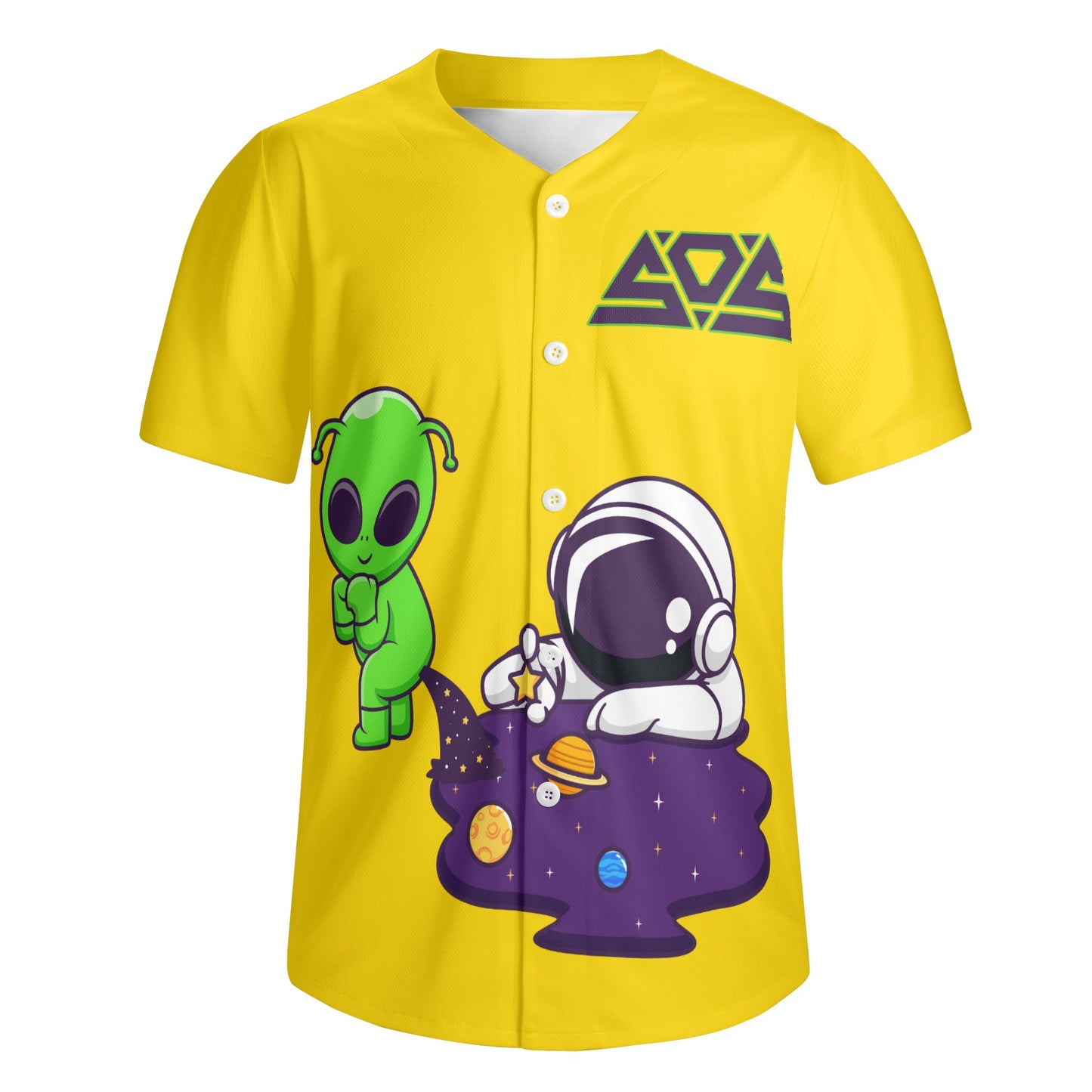 Space Aliens Mens Gold Short Sleeve Baseball Jersey