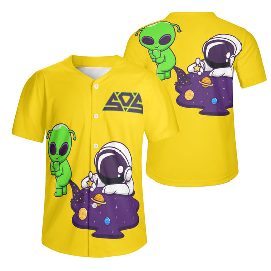 Space Aliens Mens Gold Short Sleeve Baseball Jersey