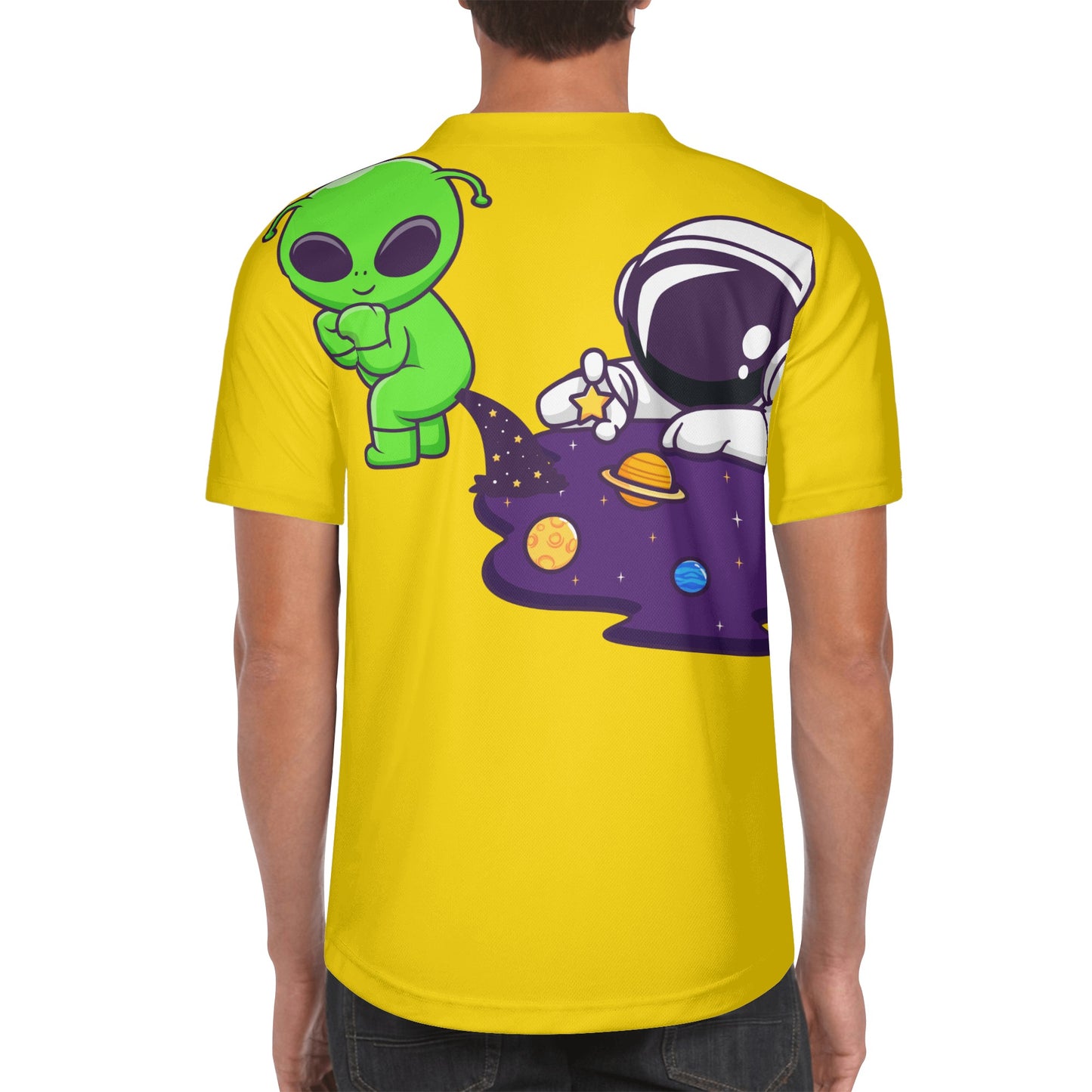 Space Aliens Mens Gold Short Sleeve Baseball Jersey