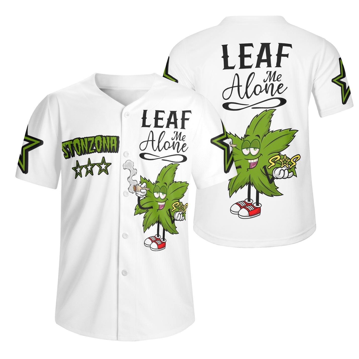 Leaf Me Alone 2.0 4/20 StonZona Edition Mens White Short Sleeve Baseball Jersey