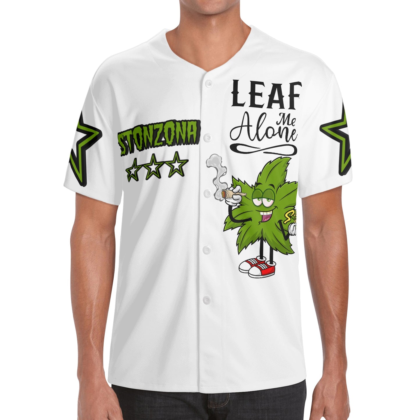 Leaf Me Alone 2.0 4/20 StonZona Edition Mens White Short Sleeve Baseball Jersey