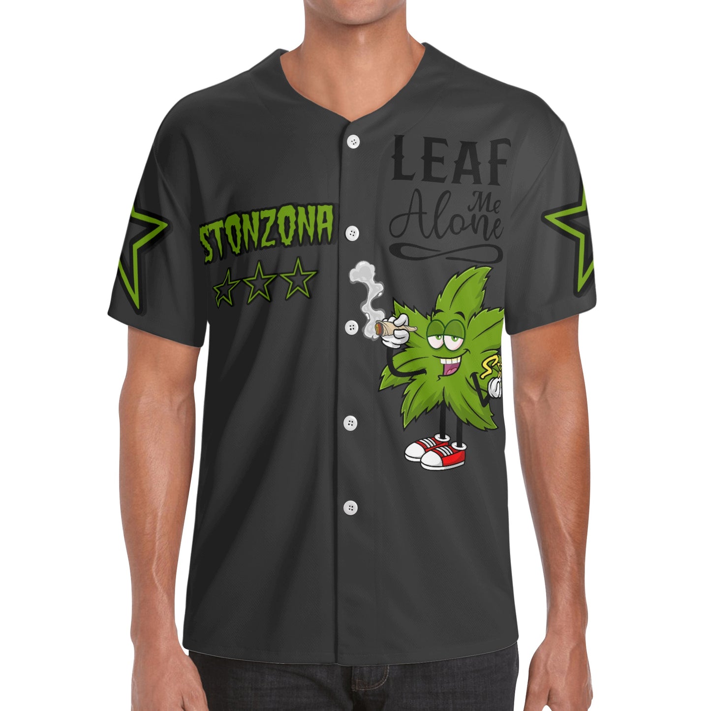 Leaf Me Alone 2.0 4/20 StonZona Edition Mens Smoke Black Short Sleeve Baseball Jersey