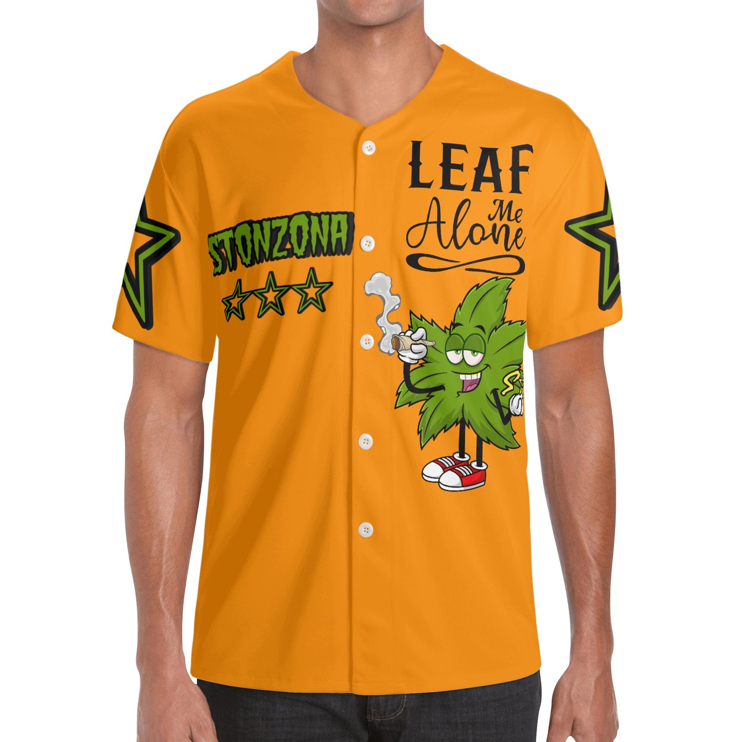 Leaf Me Alone 2.0 4/20 StonZona Edition Mens Orange Short Sleeve Baseball Jersey