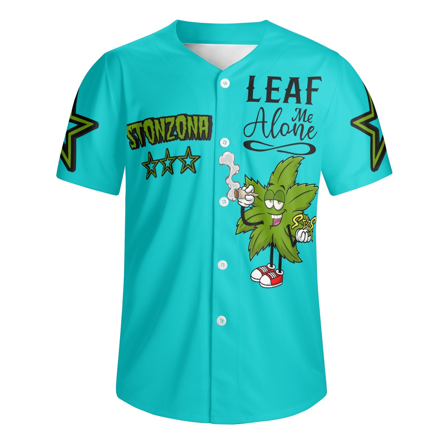 Leaf Me Alone 2.0 4/20 StonZona Edition Mens Turquoise Short Sleeve Baseball Jersey