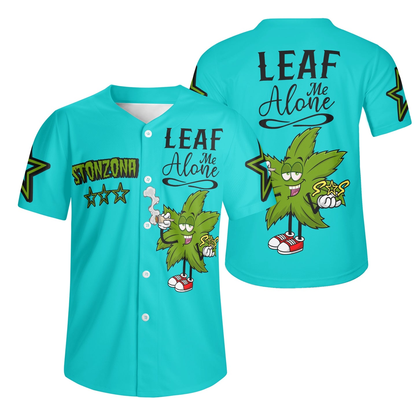 Leaf Me Alone 2.0 4/20 StonZona Edition Mens Turquoise Short Sleeve Baseball Jersey