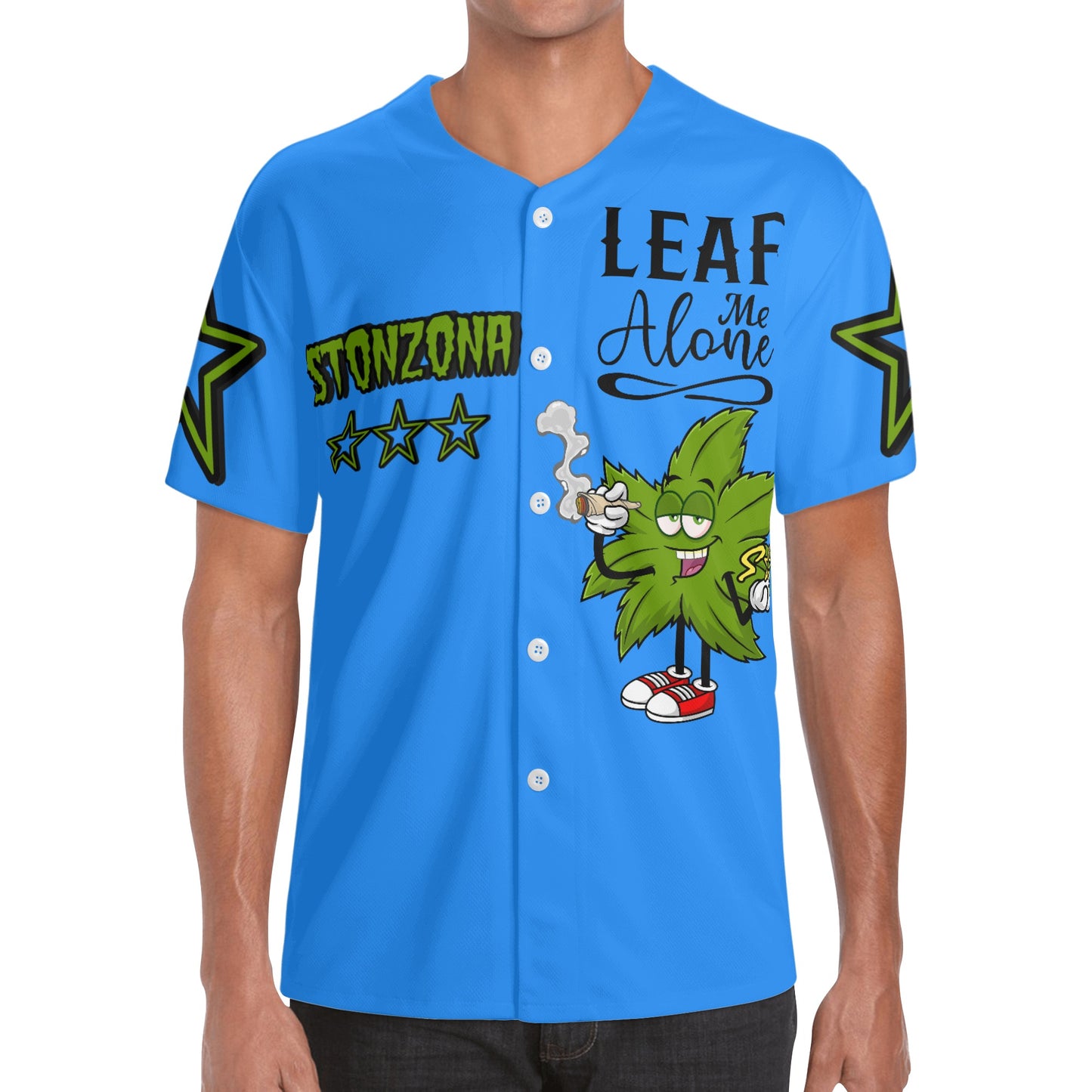 Leaf Me Alone 2.0 4/20 StonZona Edition Mens Blue Short Sleeve Baseball Jersey