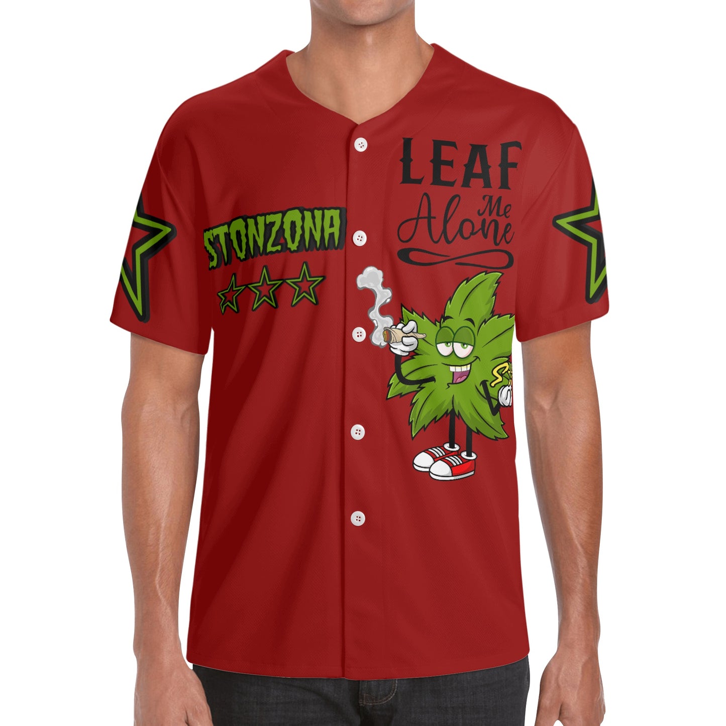 Leaf Me Alone 2.0 4/20 StonZona Edition Mens Maroon Short Sleeve Baseball Jersey