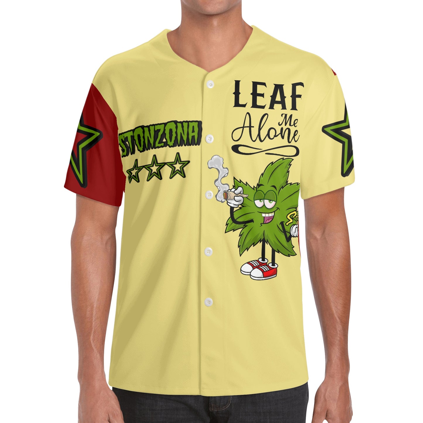 Leaf Me Alone 2.0 4/20 StonZona Edition Mens Tan/Maroon Short Sleeve Baseball Jersey