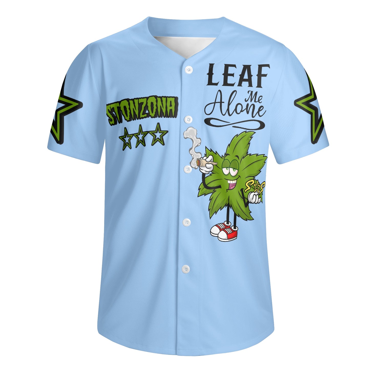 Leaf Me Alone 2.0 4/20 StonZona Edition Mens Sky Blue Short Sleeve Baseball Jersey