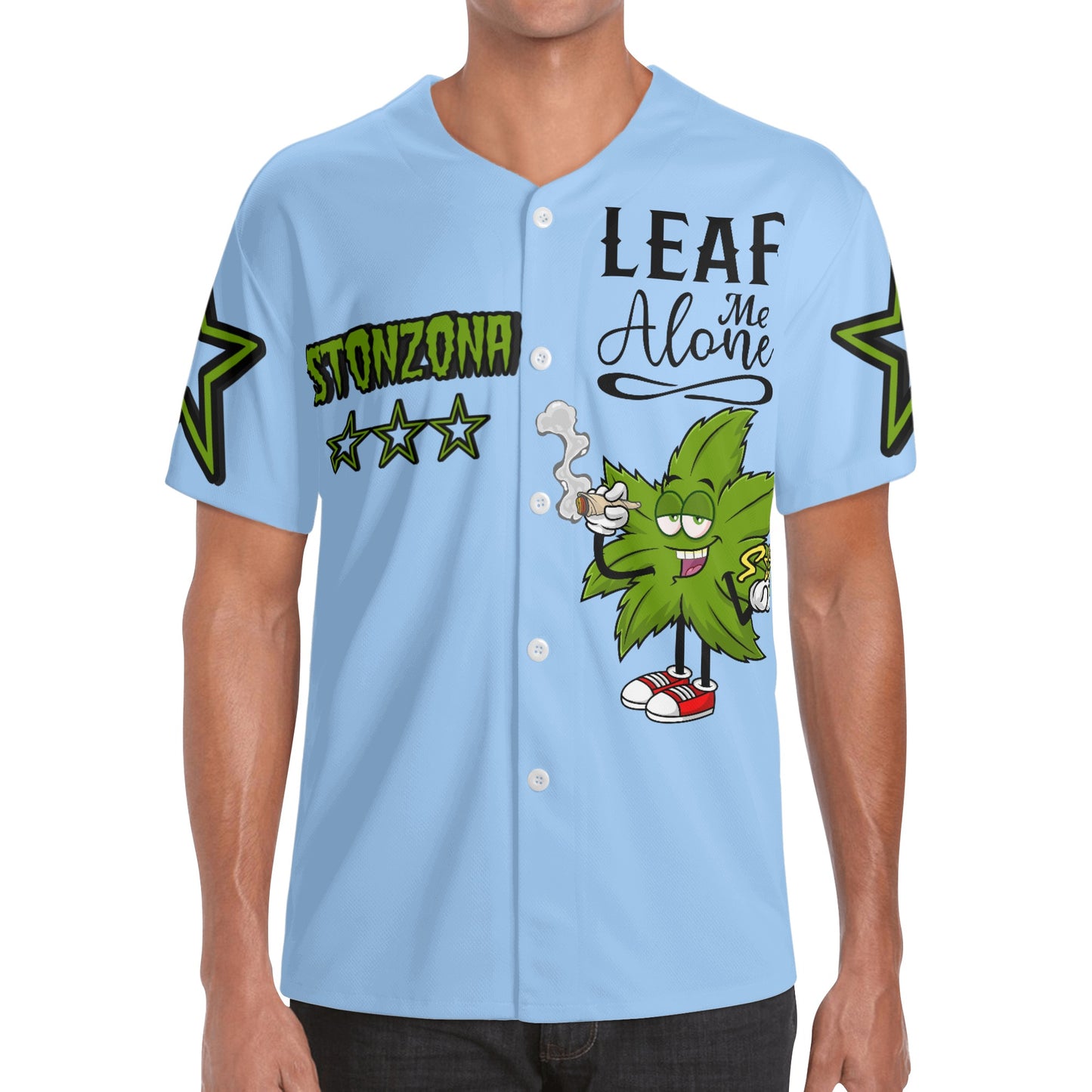 Leaf Me Alone 2.0 4/20 StonZona Edition Mens Sky Blue Short Sleeve Baseball Jersey