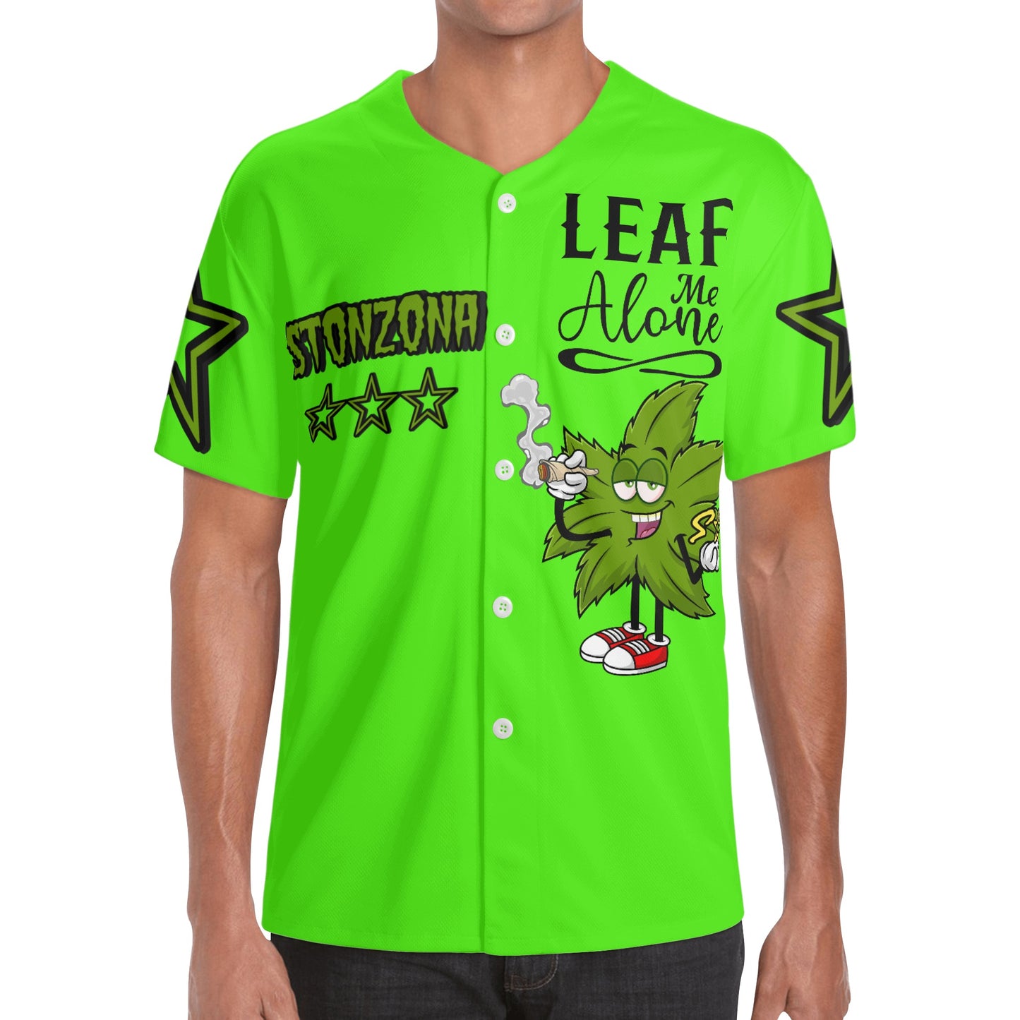 Leaf Me Alone 2.0 4/20 StonZona Edition Mens Goo Green Short Sleeve Baseball Jersey