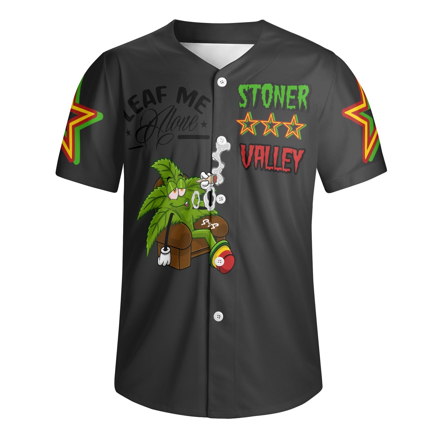 Leaf Me Alone 1.0 4/20 Stoner Valley Edition Mens Smoke Black Short Sleeve Baseball Jersey