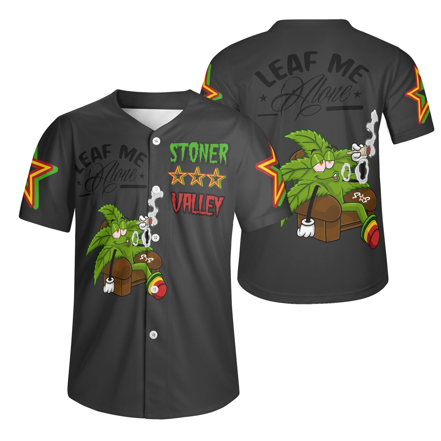 Leaf Me Alone 1.0 4/20 Stoner Valley Edition Mens Smoke Black Short Sleeve Baseball Jersey