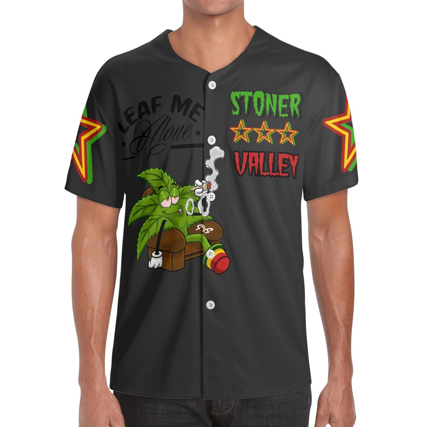 Leaf Me Alone 1.0 4/20 Stoner Valley Edition Mens Smoke Black Short Sleeve Baseball Jersey